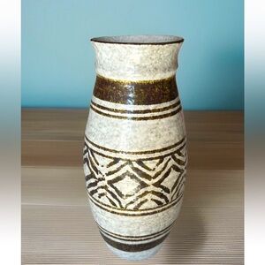 Vintage 70s Brown Beige Ceramic Studio Pottery Vase MCM 10” x 4.5”